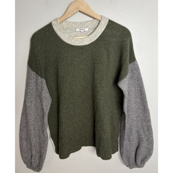 Madewell Colorblock Payton Pullover Sweater in Coziest Yarn Heather Foliage Sz M - Picture 1 of 6
